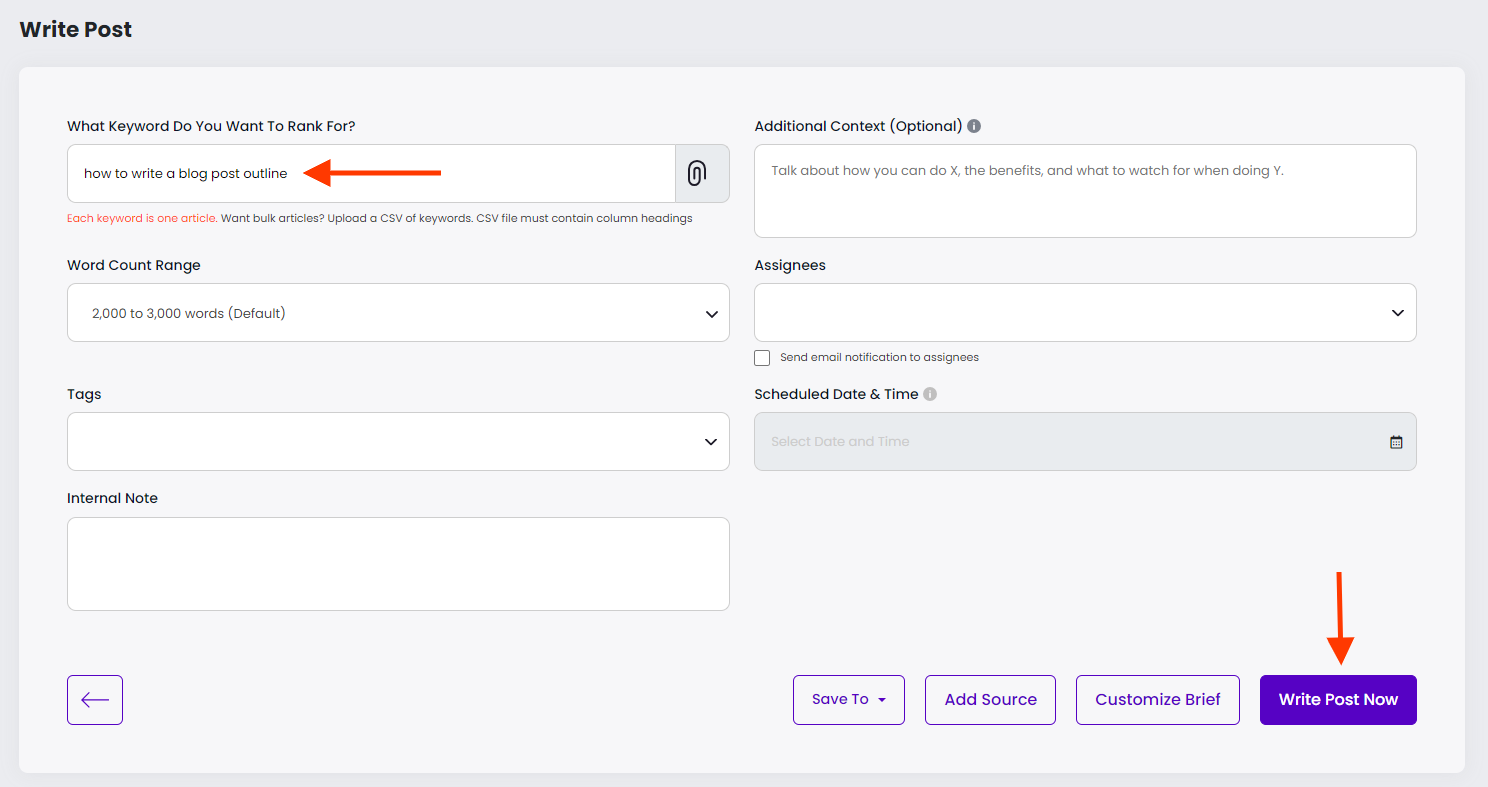 keyword input content at scale